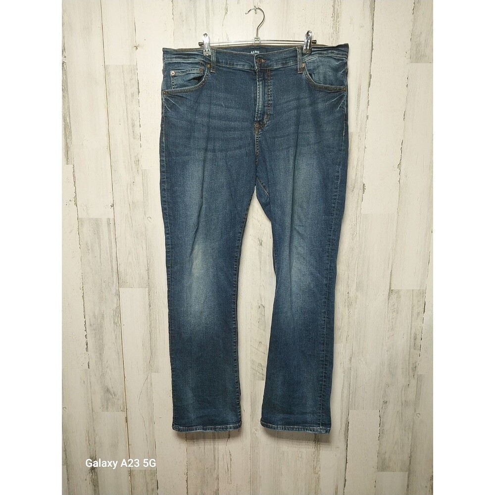 Aeropostale Jeans Mens 38x32 Blue Slim Straight Mid Rise Dark Wash Denim